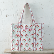 Personalized Quilted Red Block Print Tote Bag - Embroidered Letters - Threadart.com