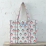 Personalized Quilted Red Block Print Tote Bag - Embroidered Letters - Threadart.com