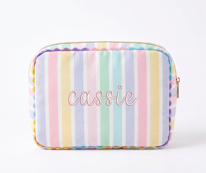 Personalized Pastel Striped Pouch Bag - Customized With Embroidery