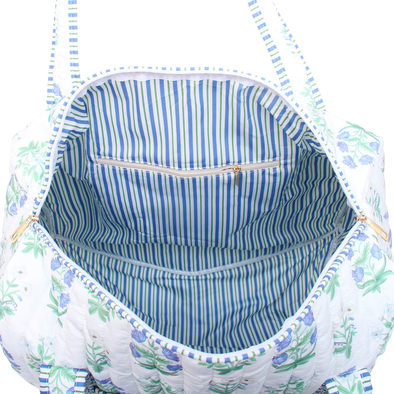 Personalized Quilted Blue Block Print Duffel Bag - Embroidered With Initials - Threadart.com