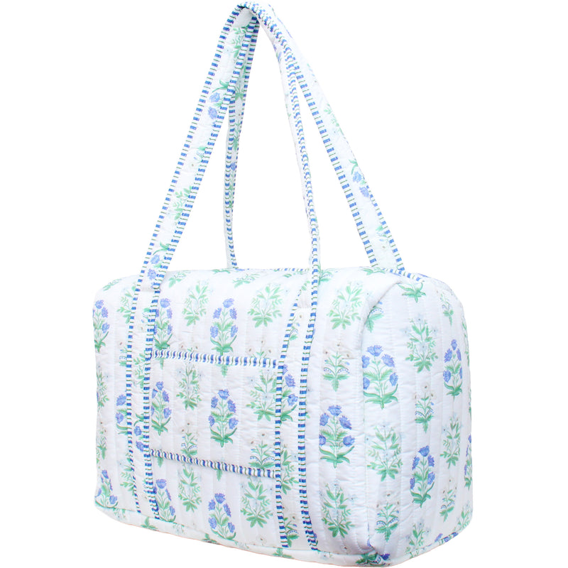 Personalized Quilted Blue Block Print Duffel Bag - Embroidered With Initials - Threadart.com