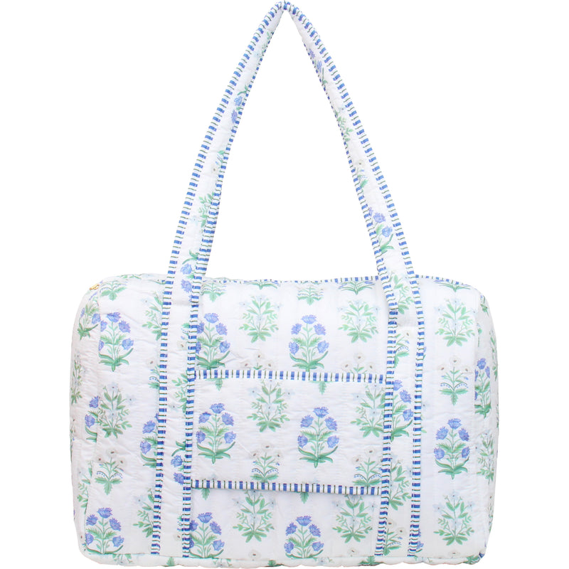 Personalized Quilted Blue Block Print Duffel Bag - Embroidered With Initials - Threadart.com