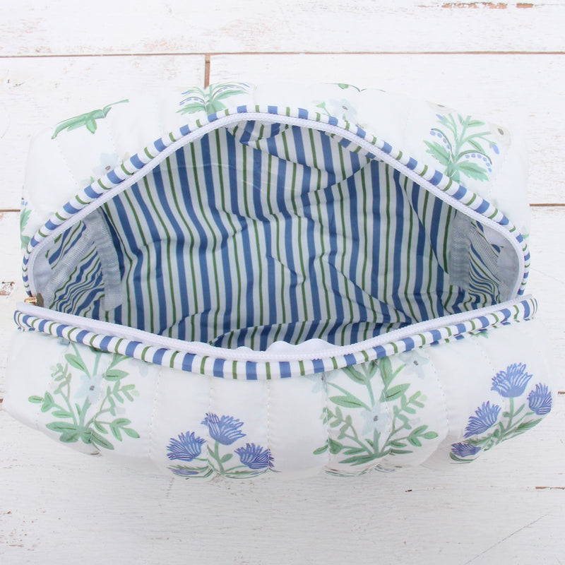 Personalized Quilted Blue Block Print Zipper Pouch - Embroidered - Threadart.com