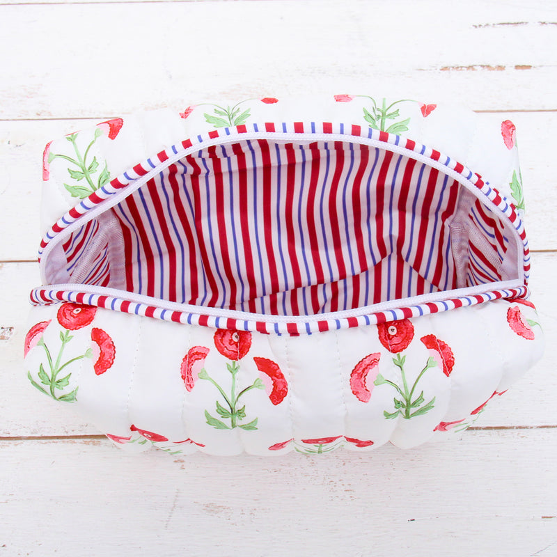 Personalized Quilted Red Block Print Zipper Pouch - Embroidered - Threadart.com