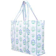 Personalized Quilted Blue Block Print Tote Bag - Embroidered With Initials - Threadart.com