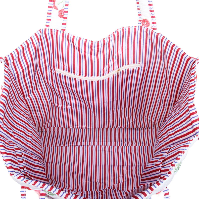 Personalized Quilted Red Block Print Tote Bag - Embroidered With Initials - Threadart.com