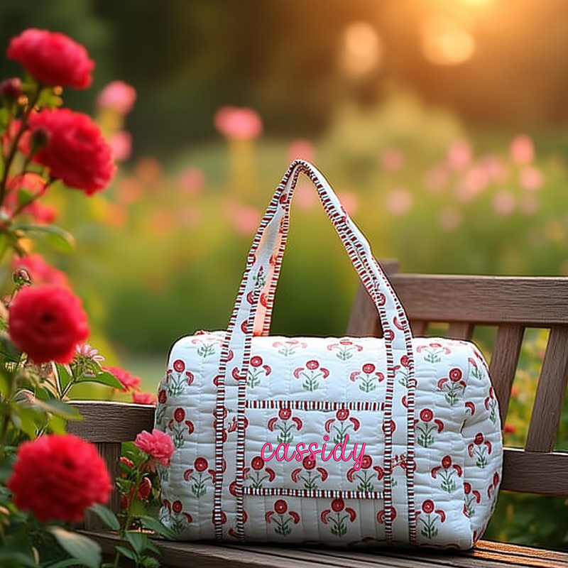Personalized Quilted Block Print Duffel Bag - Embroidered With Initials - Threadart.com