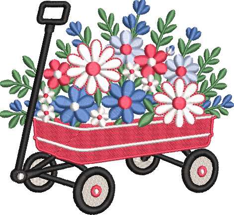 Floral Red Wagon Embroidery Design Instant Download  - Multiple Sizes - 8 Formats