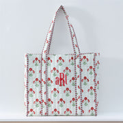 Personalized Quilted Red Block Print Tote Bag - Embroidered With Initials - Threadart.com