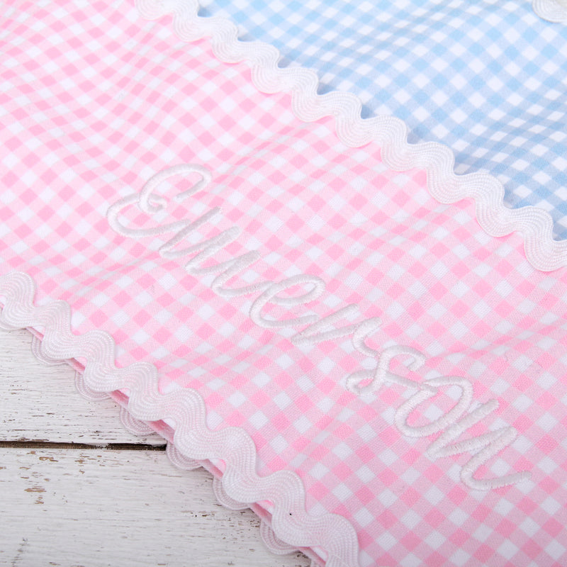 Personalized Easter Wreath Sash or Basket Bow - Embroidered Pink or Blue - Threadart.com