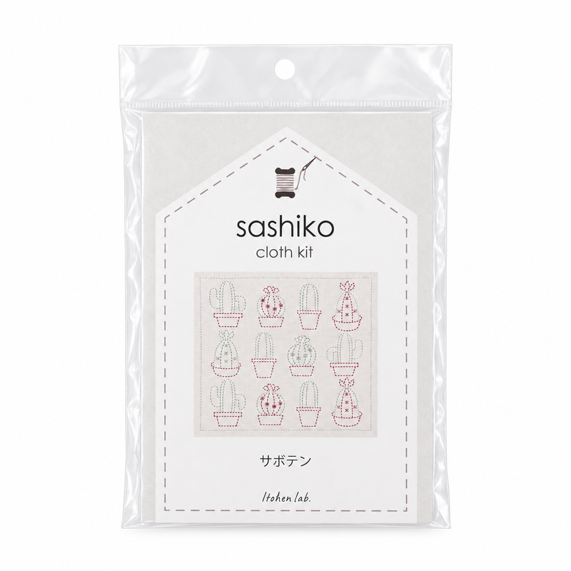 Sashiko cloth kit, cactus pattern