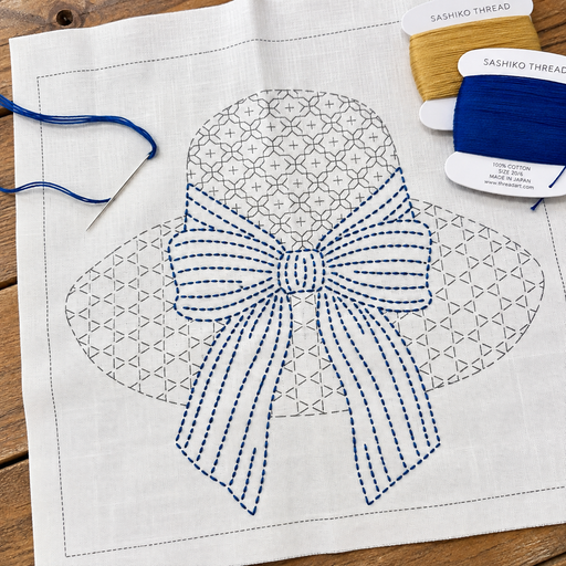 ThreadArt Pre-Printed Sashiko Cloth - Sunhat Wash-Away Design - Threadart.com