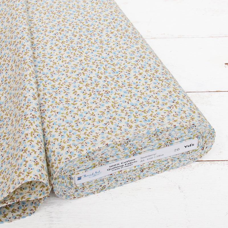 Premium Cotton Quilting Fabric Sold By The Yard - Sevenberry Collection - Blue Rosebud - Threadart.com
