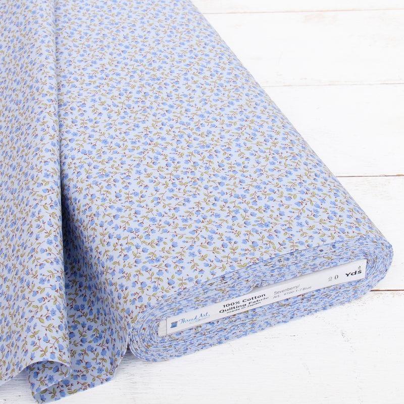 Premium Cotton Quilting Fabric Sold By The Yard - Sevenberry Collection - Cornflower Blue Rosebud - Threadart.com