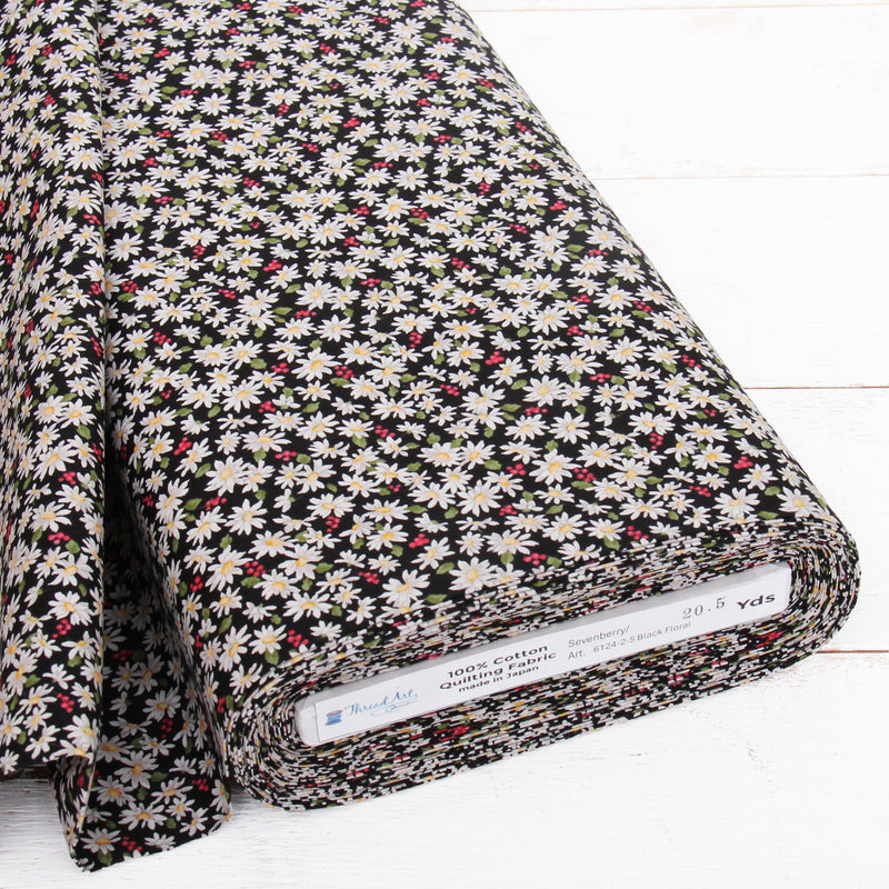 Premium Cotton Quilting Fabric Sold By The Yard - Sevenberry Collection - Black Daisy Floral - Threadart.com