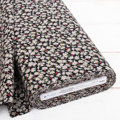 Premium Cotton Quilting Fabric Sold By The Yard - Sevenberry Collection - Black Daisy Floral - Threadart.com