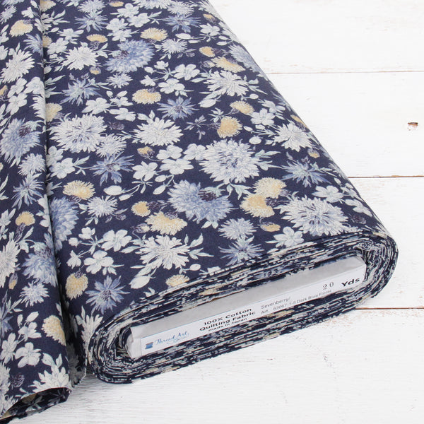 Premium Cotton Quilting Fabric Sold By The Yard - Sevenberry Collection - Navy Chrysanthemum - Threadart.com