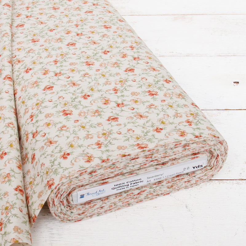 Premium Cotton Quilting Fabric Sold By The Yard - Sevenberry Collection - Peach Vintage Rose - Threadart.com