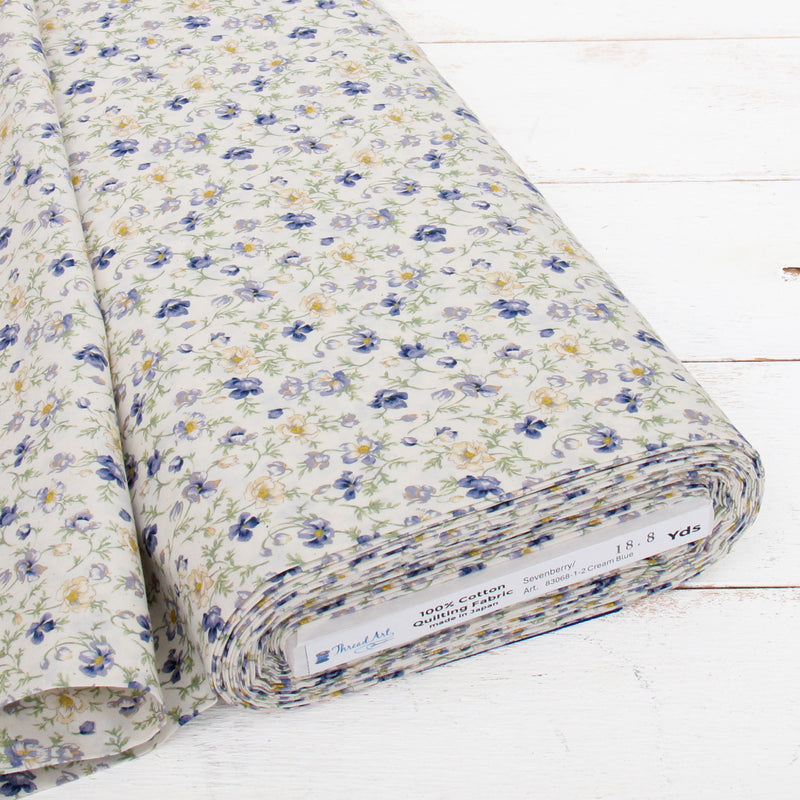 Premium Cotton Quilting Fabric Sold By The Yard - Sevenberry Collection - Blue Vintage Rose - Threadart.com