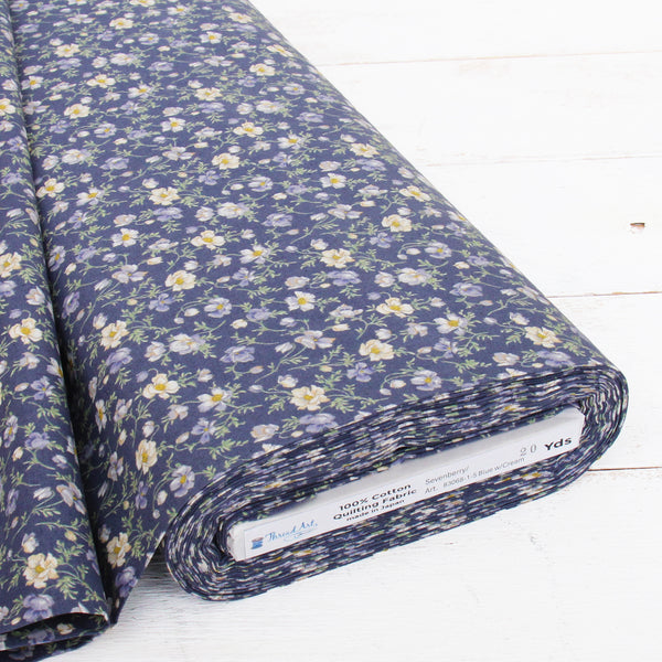 Premium Cotton Quilting Fabric Sold By The Yard - Sevenberry Collection - Navy Vintage Rose - Threadart.com