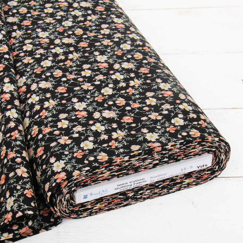 Premium Cotton Quilting Fabric Sold By The Yard - Sevenberry Collection - Black Vintage Rose - Threadart.com