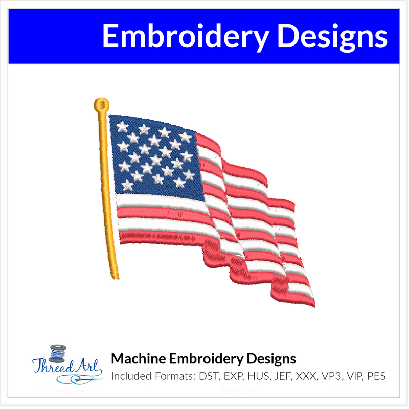 Waving American Flag Embroidery Design Instant Download - Multiple Sizes - 8 Formats - Threadart.com