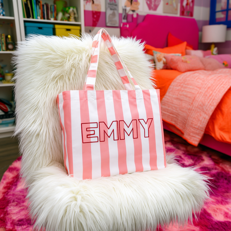 Personalized Striped Tote Bag - Embroidered Monogram or Name