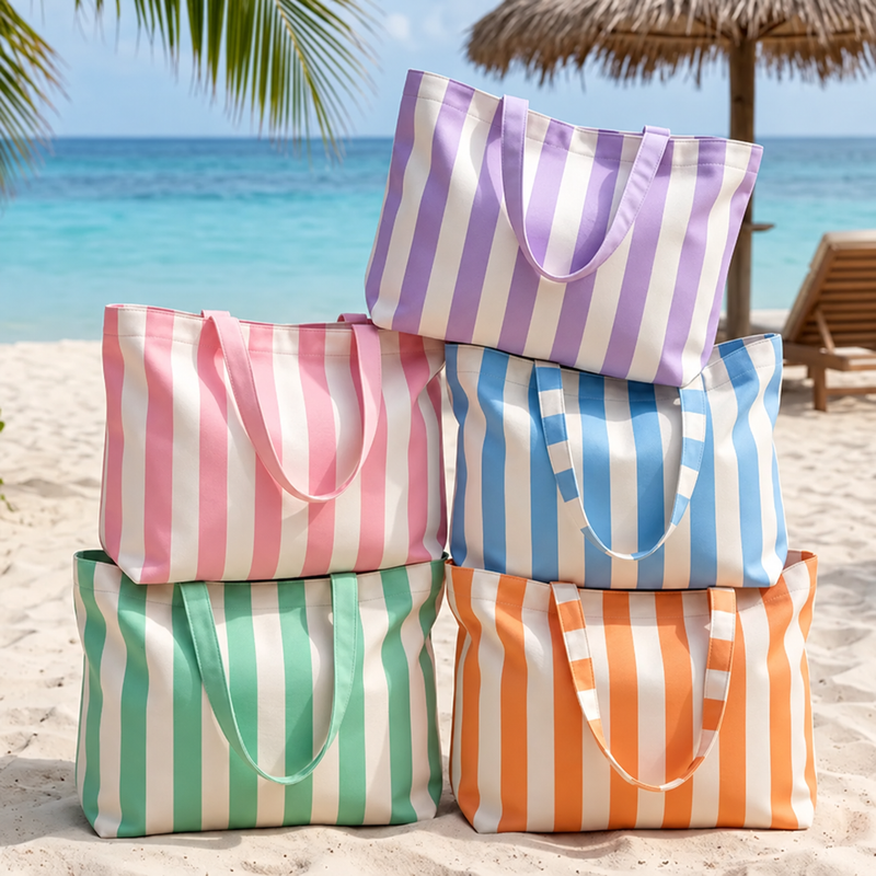 Personalized Striped Tote Bag - Embroidered Monogram or Name