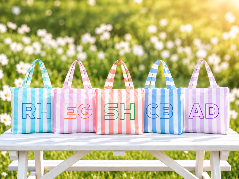 Personalized Striped Tote Bag - Embroidered Monogram or Name