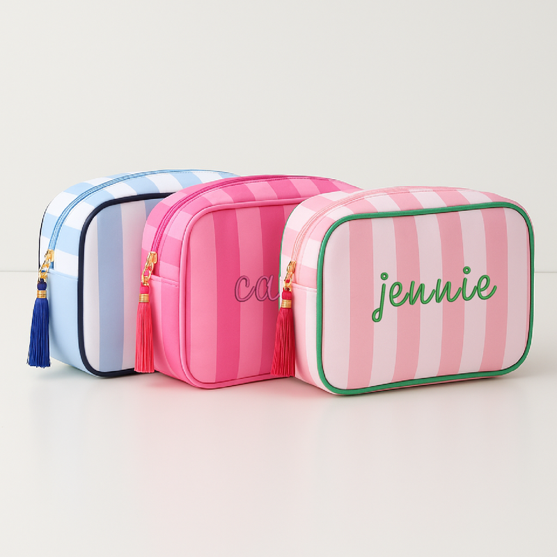 Personalized Striped Cosmetic Bags - Customized With Embroidery - Threadart.com