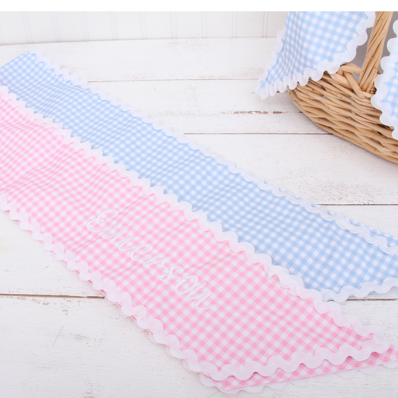 Personalized Easter Wreath Sash or Basket Bow - Embroidered Pink or Blue - Threadart.com