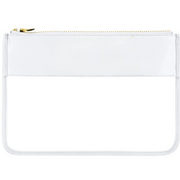White clear zipper pouch bag with nylon top panel and gold zipper