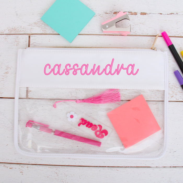 Personalized Clear Zipper Pouch Bags with Embroidery - Customized With Name or Words - Threadart.com