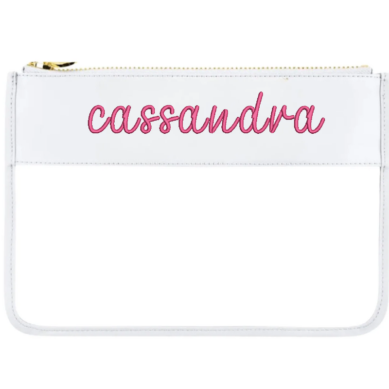 Personalized Clear Zipper Pouch Bags with Embroidery - Customized With Name or Words - Threadart.com
