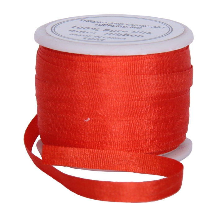 Silk Ribbon 4mm Poppy Red x 10 Meters No. 512 - Threadart.com