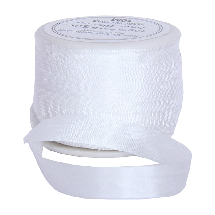 Silk White Ribbons White Silk Ribbon - 7mm - 50 Colors - 10 Meters - For Embroidery ...