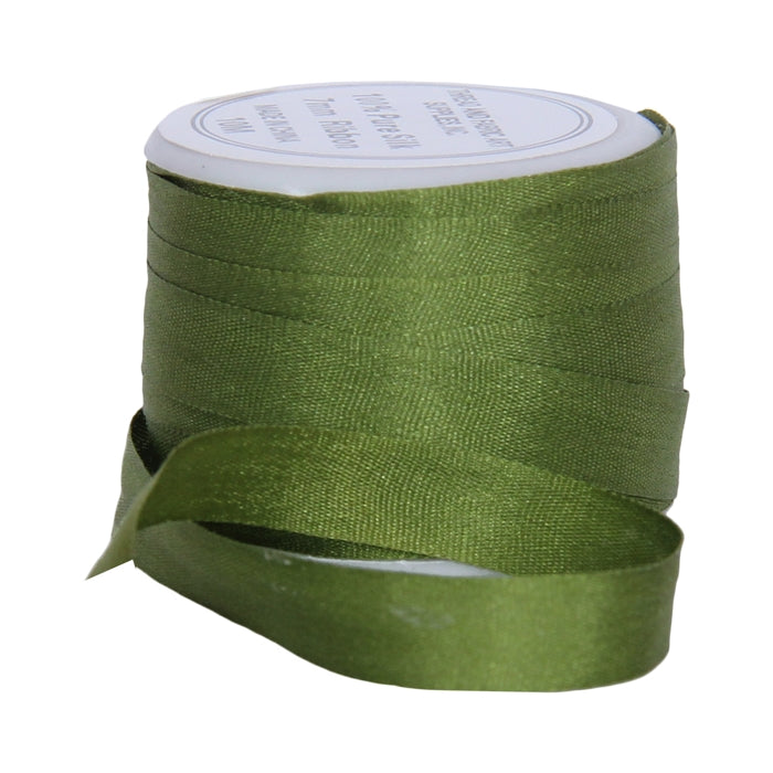 Silk Ribbon 7mm Dk Sage x 10 Meters No. 653 - Threadart.com