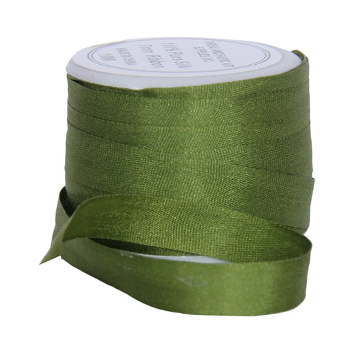 100% Pure Silk Ribbon by Threadart - 7mm Dk Sage - No. 653 - 3 Sizes - 50 Colors Available, Size: 7 mm, Green