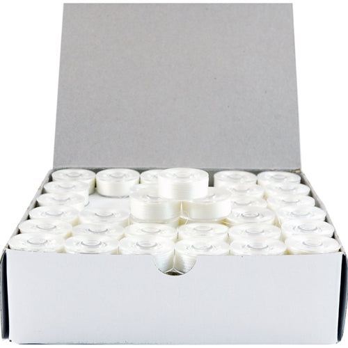 Prewound Embroidery Bobbins- 144 Count Per Box - Plastic Sided White - L Style - Threadart.com