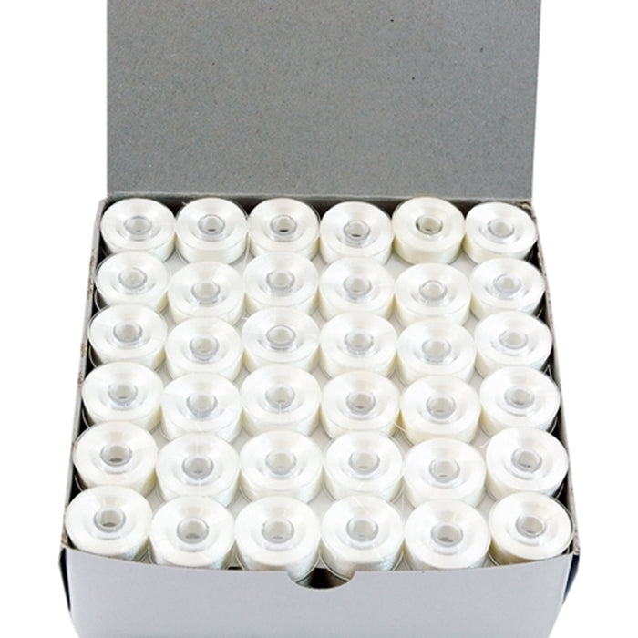 Prewound Embroidery Bobbins- 144 Count Per Box - Plastic Sided White - L Style - Threadart.com
