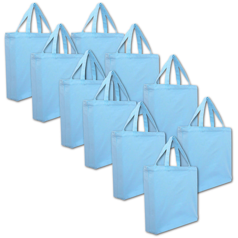 10 Pack of Blank Canvas Tote Bags - Light Blue - 100% Cotton- 14.5x17x3 - Threadart.com