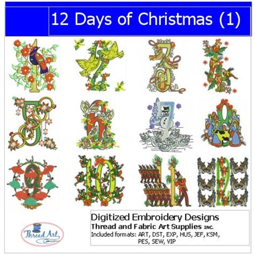 Machine Embroidery Designs - 12 Days of Christmas(1) - Threadart.com