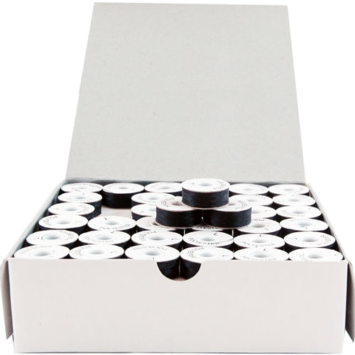 Prewound Embroidery Bobbins - 144 Count Per Box - Black Cardboard Sided - L Style - Threadart.com