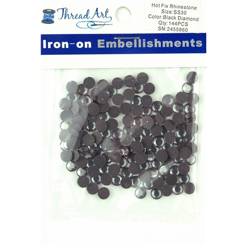Hot Fix Rhinestones - SS30 - Black Diamond - 144 stones - Threadart.com