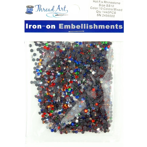 Threadart Hot Fix Rhinestones SS10 (3mm) - Mixed - 10 Gross (1440 stones/pkg) Hotfix - 5 Sizes and 32 Colors Available, Other