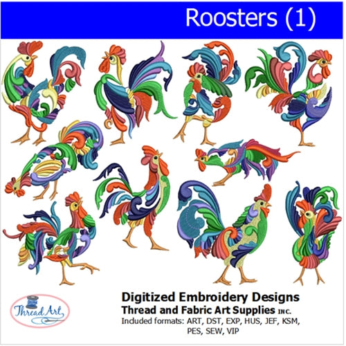Machine Embroidery Designs - Roosters (1) - Threadart.com