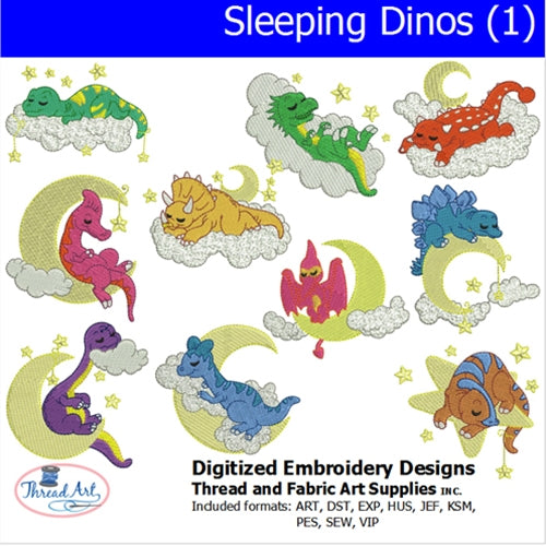 Machine Embroidery Designs - Sleeping Dinos (1) - Threadart.com