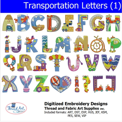 Machine Embroidery Designs - Transportation Alphabet(1) - Threadart.com