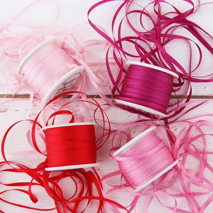 2mm Silk Ribbon Set - Red/Pink Shades - Four Spool Collection - Threadart.com