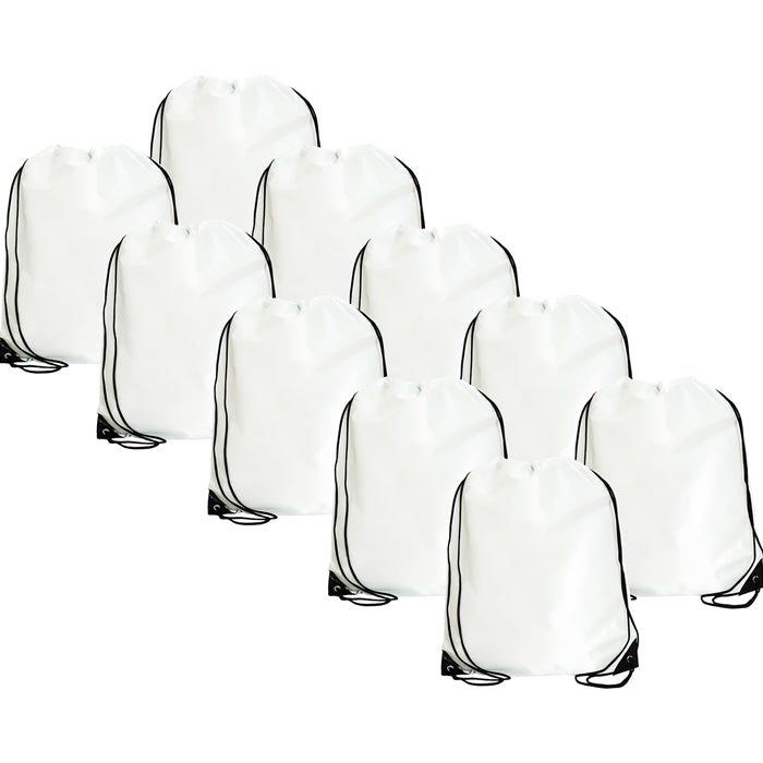 10 Drawstring Tote Bags - White - Threadart.com
